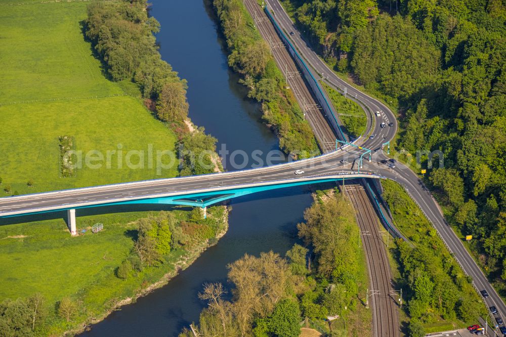 Aerial image Wetter (Ruhr) - River - bridge construction of the new Ruhrbruecke along the federal road B 226 in Wetter in the state North Rhine-Westphalia