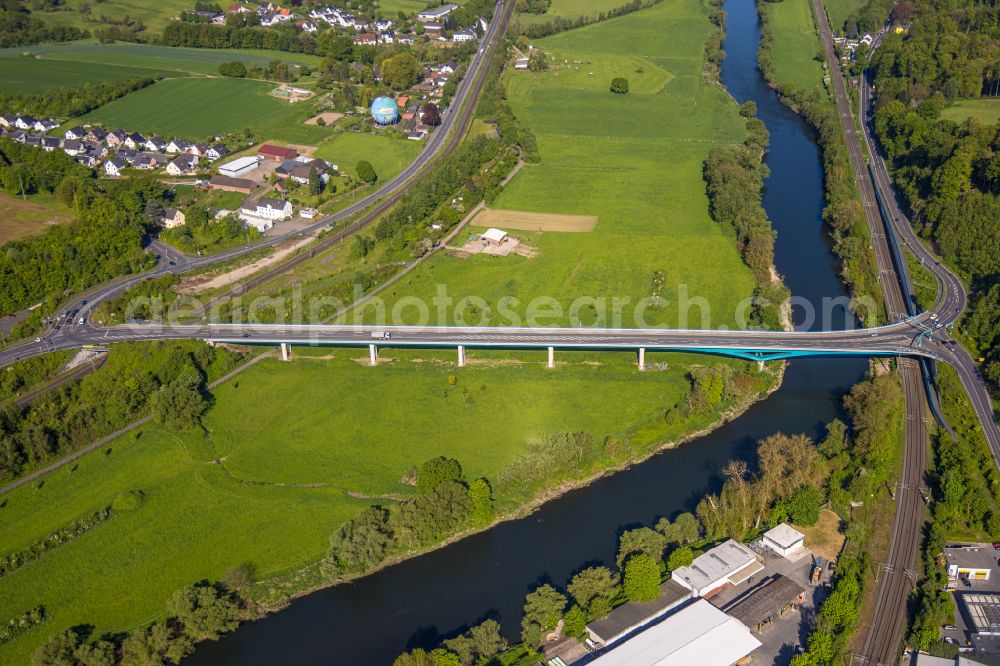 Aerial photograph Wetter (Ruhr) - River - bridge construction of the new Ruhrbruecke along the federal road B 226 in Wetter in the state North Rhine-Westphalia