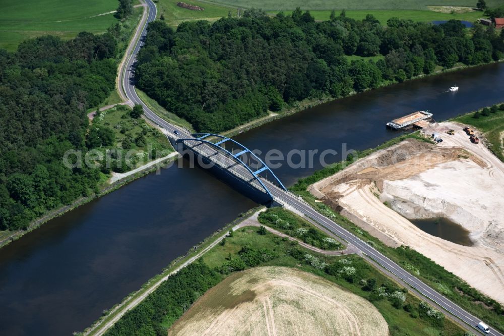 Aerial image Burg - River - bridge construction Parchauer Strassenbruecke over the Elbe-Havel-Channel in Burg in the state Saxony-Anhalt