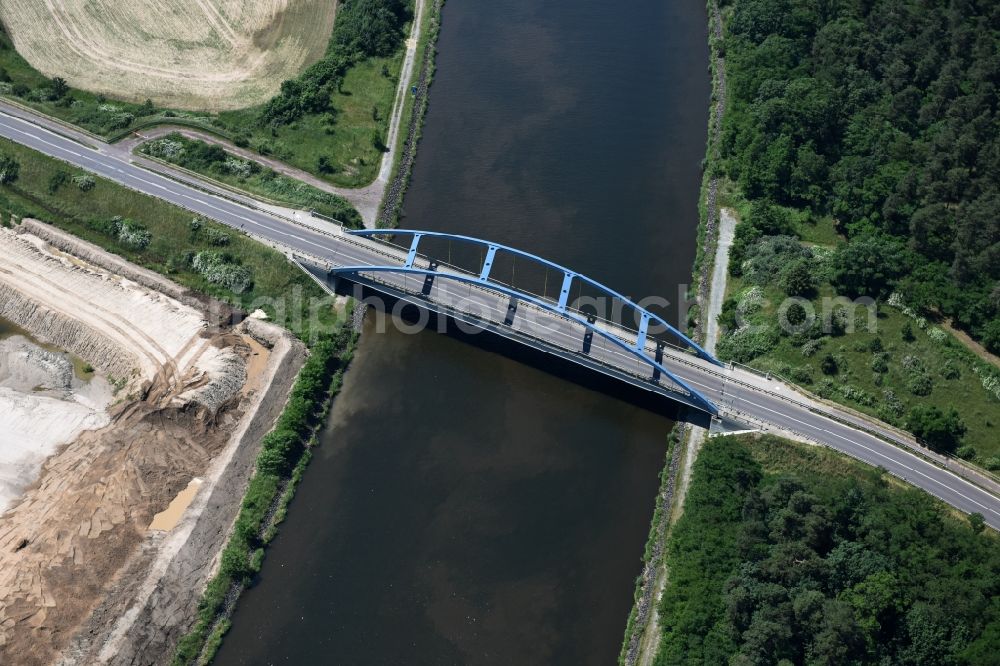 Aerial image Burg - River - bridge construction Parchauer Strassenbruecke over the Elbe-Havel-Channel in Burg in the state Saxony-Anhalt