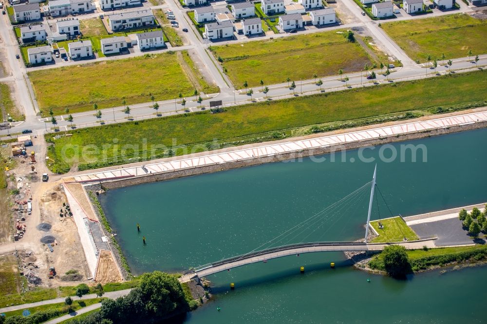 Gelsenkirchen from above - River - bridge construction on Rhein-Herne-Kanal in Gelsenkirchen in the state North Rhine-Westphalia, Germany