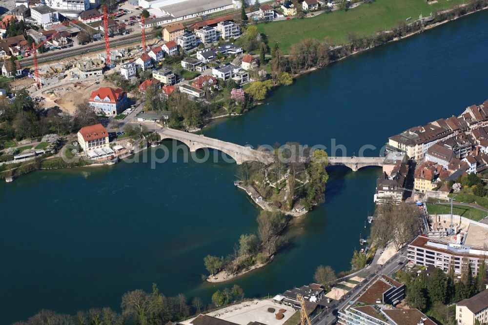 Rheinfelden from the bird's eye view: River - bridge construction Rheinbruecke in Rheinfelden in the canton Aargau, Switzerland