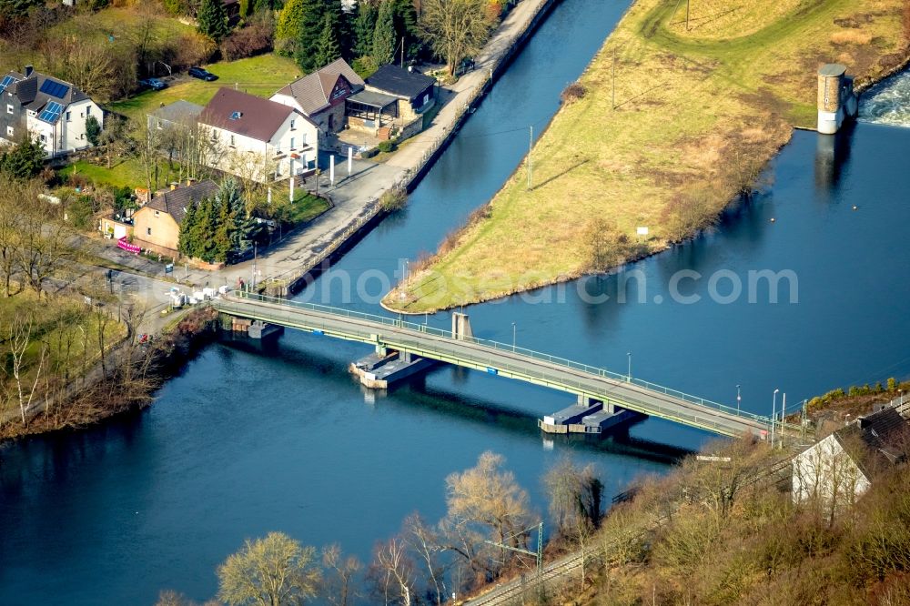 Hattingen from above - River - bridge construction about the Ruhr in Hattingen in the state North Rhine-Westphalia, Germany