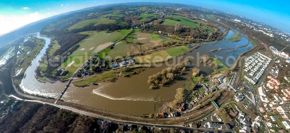 Hattingen from the bird's eye view: River - bridge construction about the Ruhr in Hattingen in the state North Rhine-Westphalia, Germany