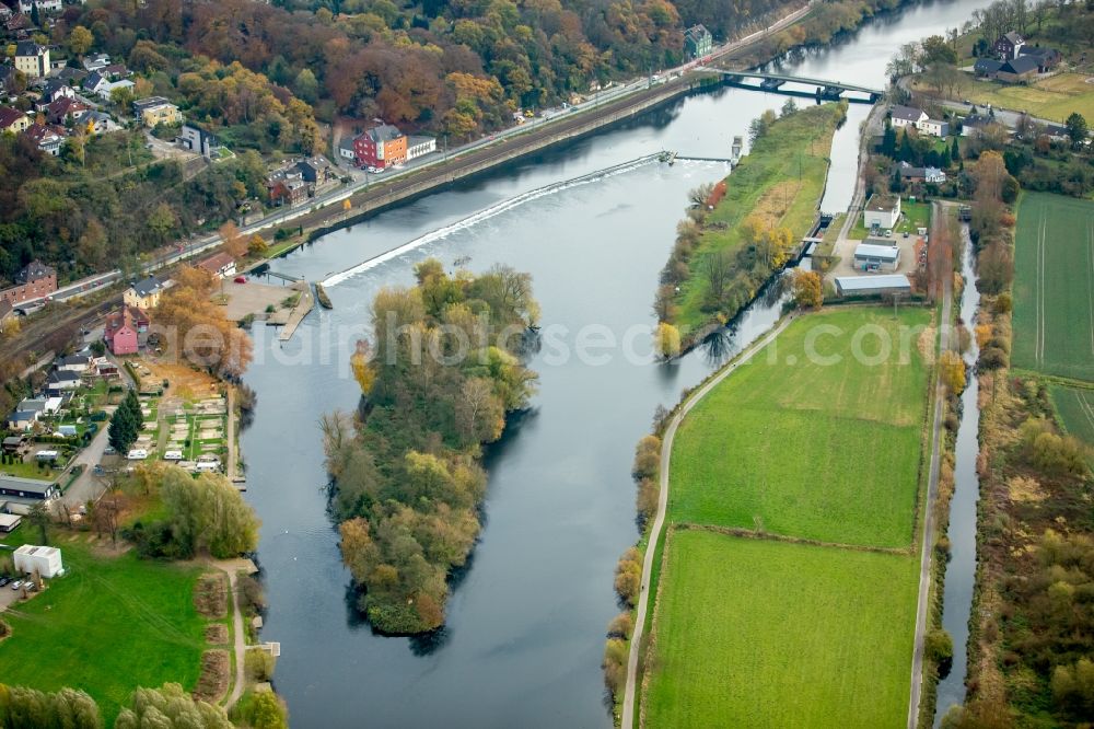 Aerial photograph Hattingen - River - bridge construction Schwimmbruecke Dahlhausen in Hattingen in the state North Rhine-Westphalia