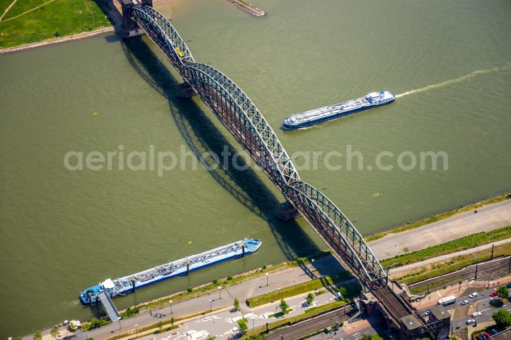 Aerial image Köln - River - bridge construction Suedbruecke over the rhine river in Cologne in the state North Rhine-Westphalia, Germany