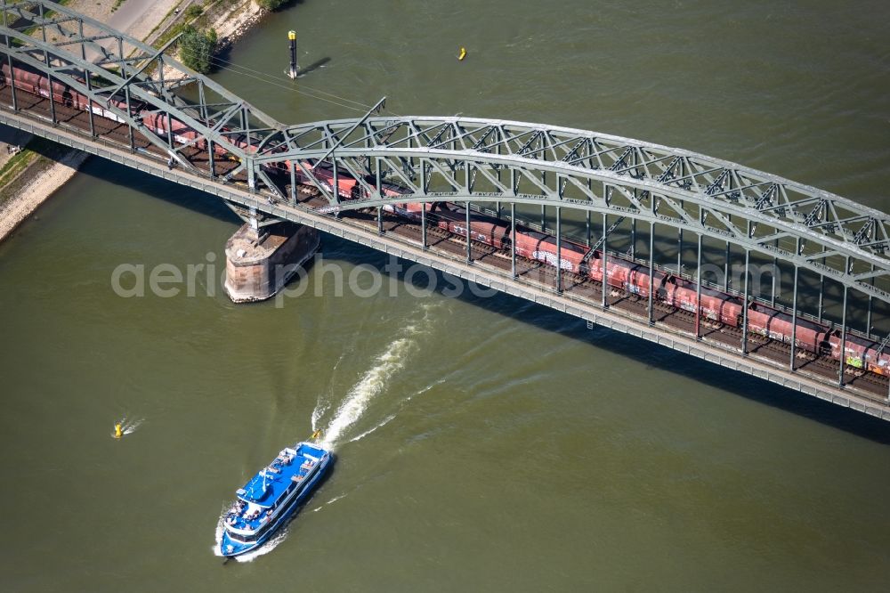 Köln from above - River - bridge construction Suedbruecke over the rhine river in Cologne in the state North Rhine-Westphalia, Germany