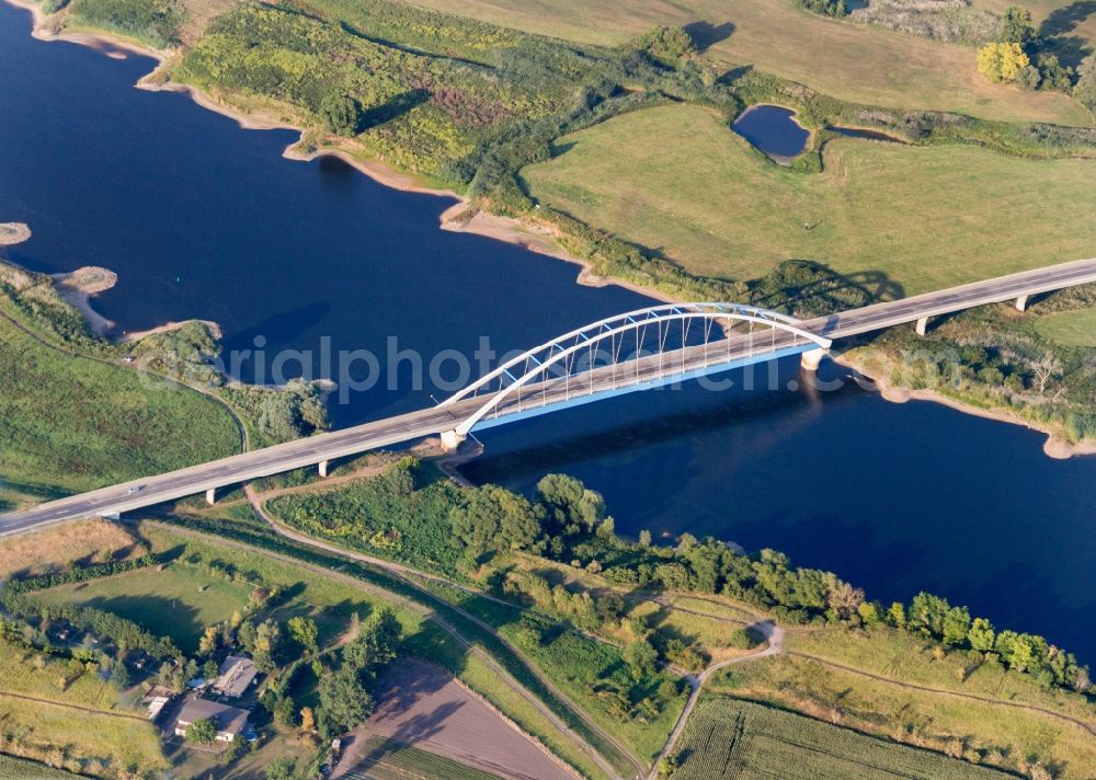 Tangermünde from the bird's eye view: River - bridge construction in Tangermuende in the state Saxony-Anhalt