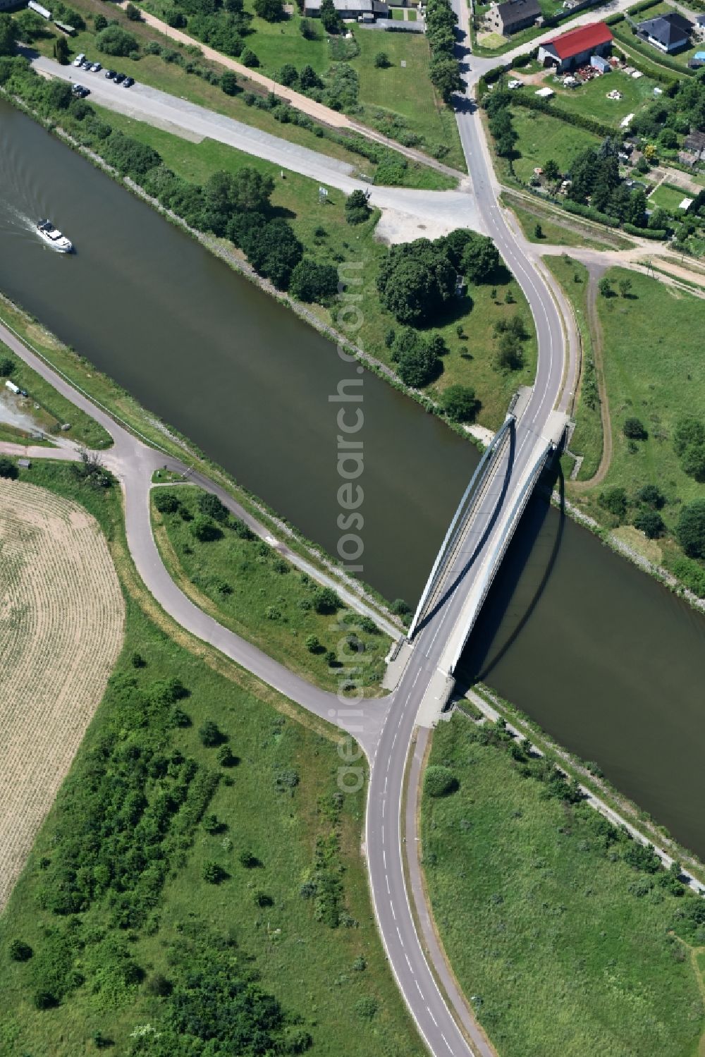 Elbe-Parey from above - River - bridge construction Werder Strassenbruecke in Elbe-Parey in the state Saxony-Anhalt