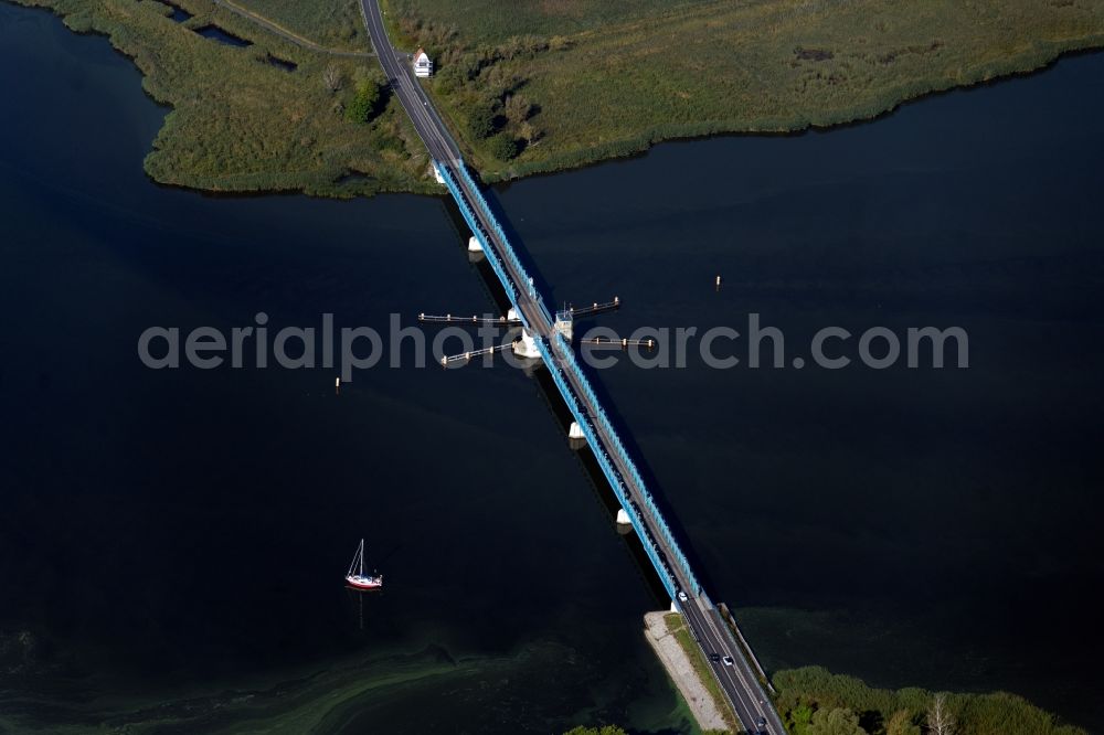 Aerial photograph Usedom - River - bridge construction Zecheriner Bruecke in Usedom in the state Mecklenburg - Western Pomerania, Germany