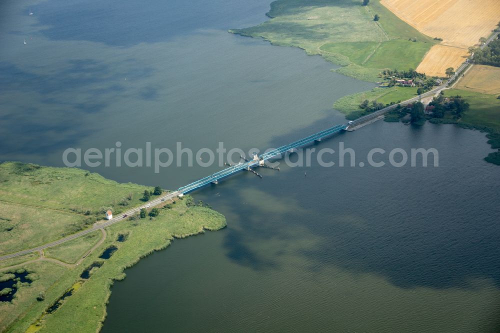 Aerial photograph Usedom - River - bridge construction Zecheriner Bruecke in Usedom in the state Mecklenburg - Western Pomerania, Germany