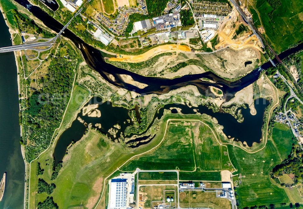 Wesel from the bird's eye view: River delta and river mouth of the Lippe in Wesel in the state North Rhine-Westphalia, Germany