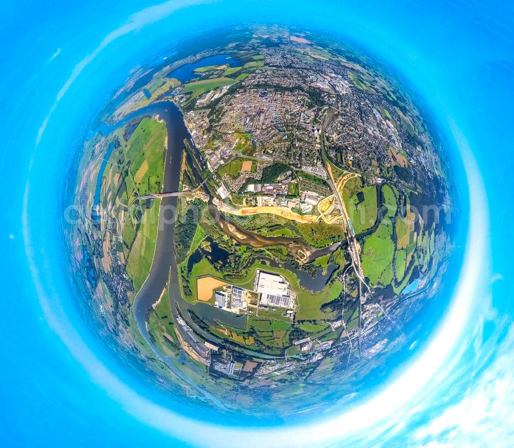 Aerial image Wesel - River Delta and estuary of river Lippe into the river Rhein in Wesel in the state North Rhine-Westphalia