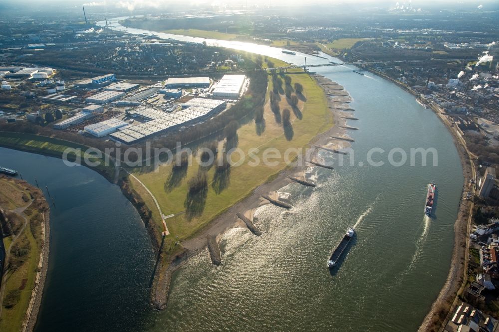 Aerial photograph Duisburg - River Delta and estuary der Ruhr in the Rhein in Duisburg in the state North Rhine-Westphalia