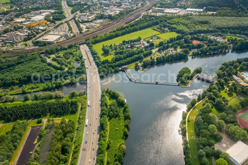 Aerial photograph Herdecke - River Delta and estuary Ruhr to the Volme in Herdecke in the state North Rhine-Westphalia, Germany