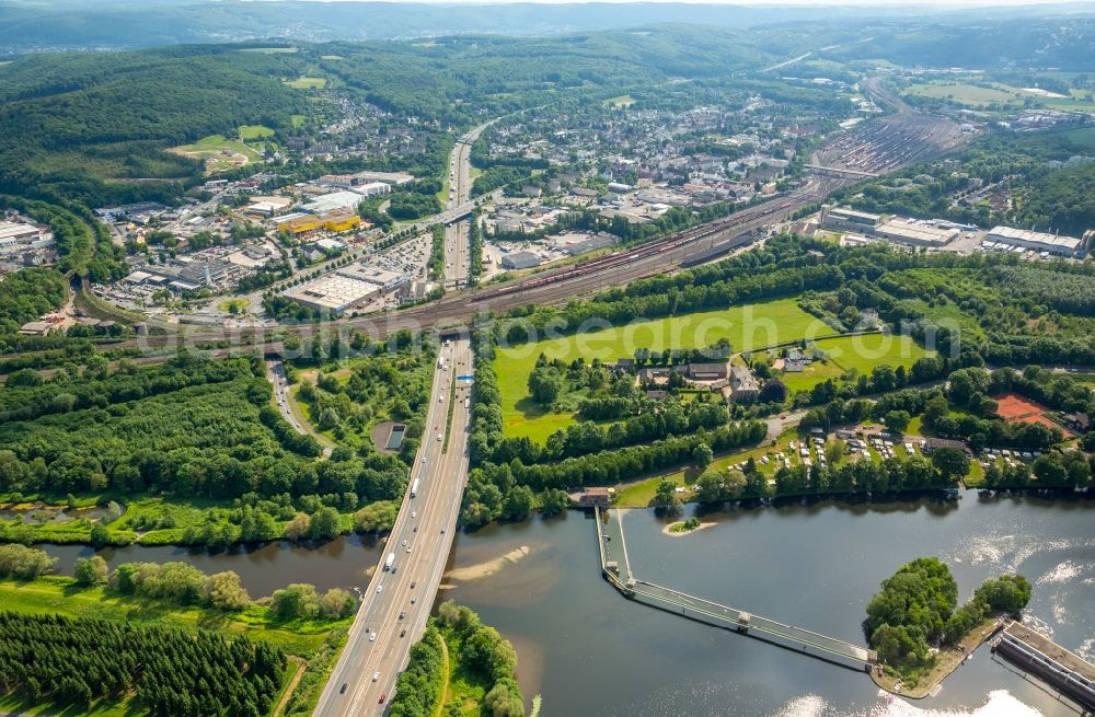 Herdecke from the bird's eye view: River Delta and estuary Ruhr to the Volme in Herdecke in the state North Rhine-Westphalia, Germany