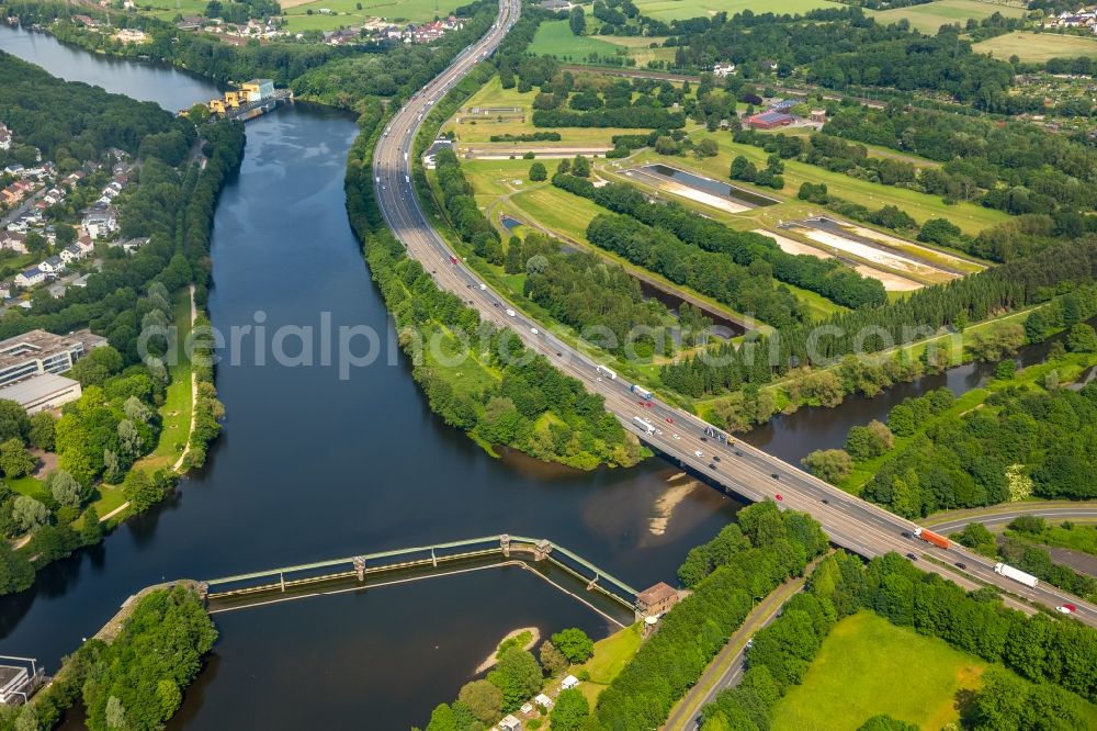 Aerial photograph Herdecke - River Delta and estuary Ruhr to the Volme in Herdecke in the state North Rhine-Westphalia, Germany