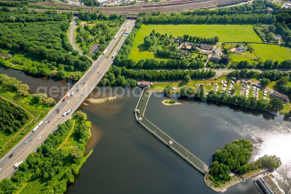 Herdecke from above - River Delta and estuary Ruhr to the Volme in Herdecke in the state North Rhine-Westphalia, Germany