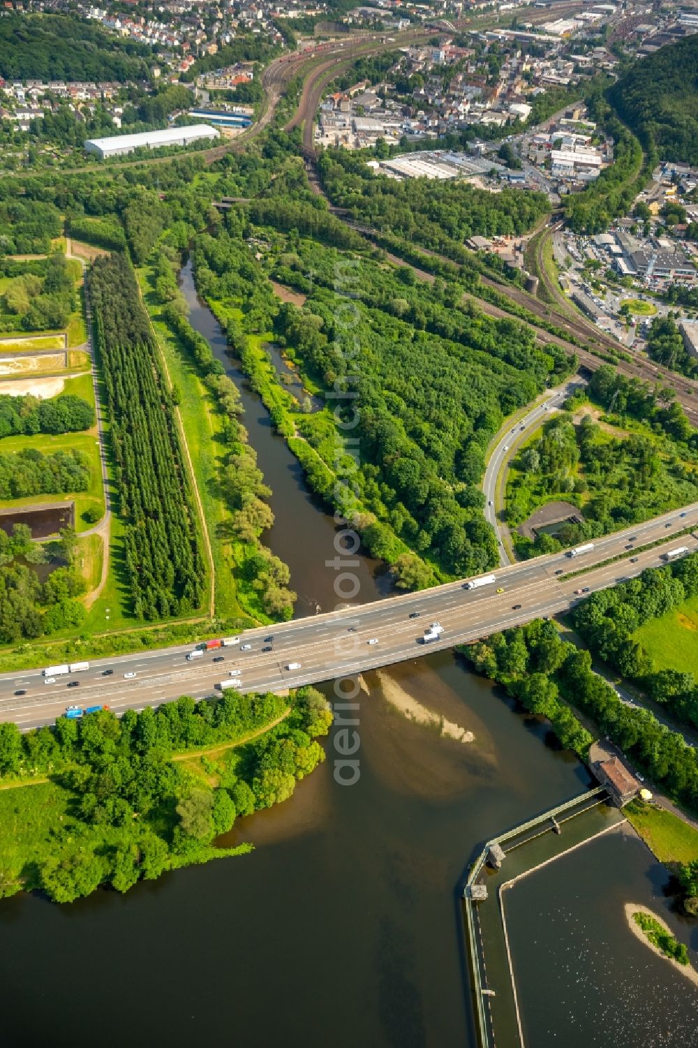 Herdecke from the bird's eye view: River Delta and estuary Ruhr to the Volme in Herdecke in the state North Rhine-Westphalia, Germany