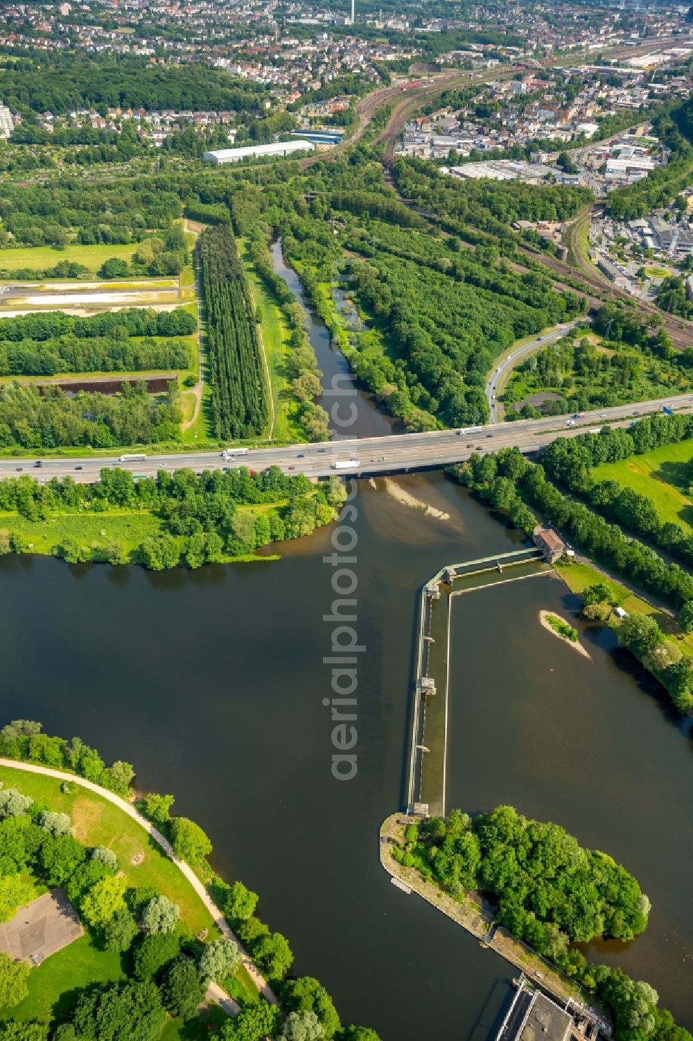 Aerial photograph Herdecke - River Delta and estuary Ruhr to the Volme in Herdecke in the state North Rhine-Westphalia, Germany