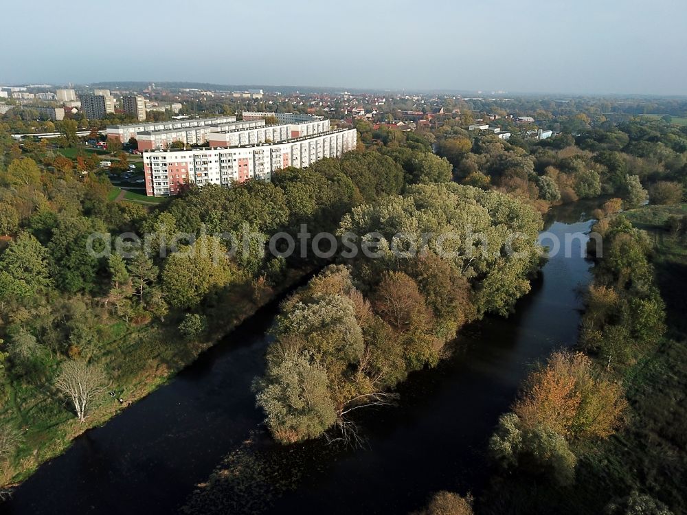 Halle (Saale) from the bird's eye view: River Delta and estuary Saale - Weisse Elster - Stilles Wasser in Halle (Saale) in the state Saxony-Anhalt, Germany