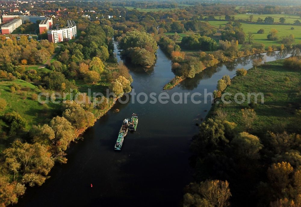 Aerial image Halle (Saale) - River Delta and estuary Saale - Weisse Elster - Stilles Wasser in Halle (Saale) in the state Saxony-Anhalt, Germany