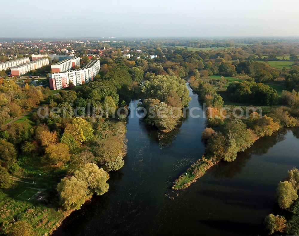 Halle (Saale) from above - River Delta and estuary Saale - Weisse Elster - Stilles Wasser in Halle (Saale) in the state Saxony-Anhalt, Germany