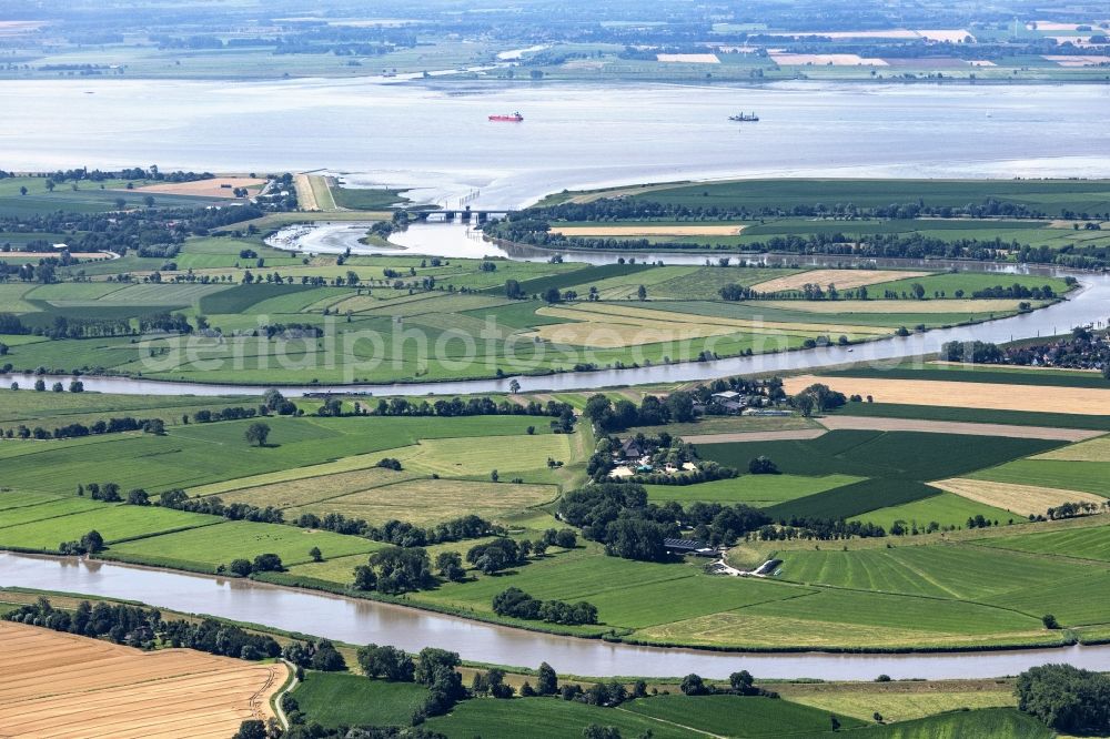 Aerial photograph Borsfleth - River Delta and estuary of Stoer in die Elbe in Borsfleth in the state Schleswig-Holstein, Germany