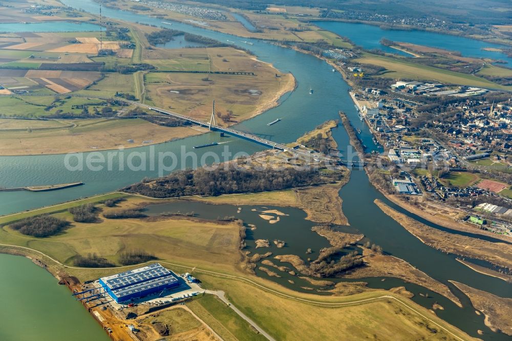 Aerial photograph Wesel - River Delta and estuary between lippe and rhine in the district Lippedorf in Wesel in the state North Rhine-Westphalia, Germany