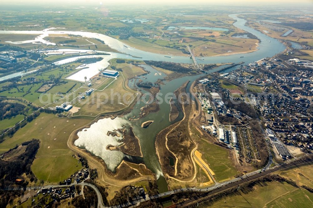 Aerial image Wesel - River Delta and estuary between lippe and rhine in the district Lippedorf in Wesel in the state North Rhine-Westphalia, Germany