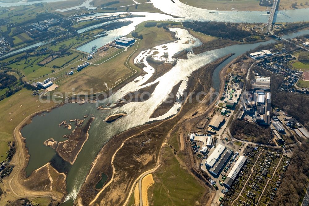 Aerial photograph Wesel - River Delta and estuary between lippe and rhine in the district Lippedorf in Wesel in the state North Rhine-Westphalia, Germany