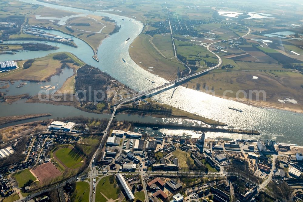 Wesel from above - River Delta and estuary between lippe and rhine in the district Lippedorf in Wesel in the state North Rhine-Westphalia, Germany