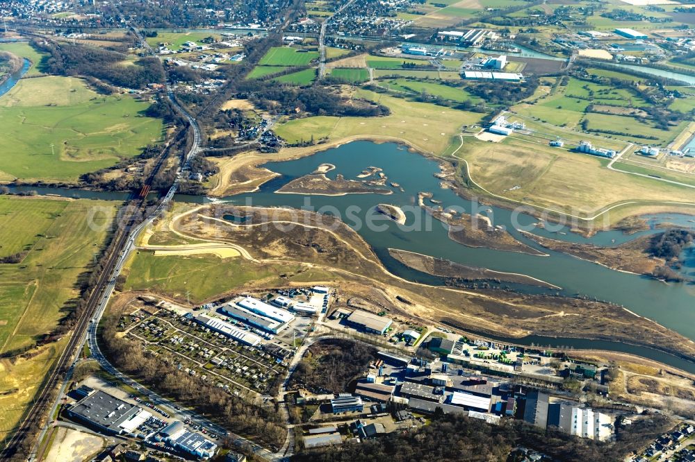 Aerial photograph Wesel - River Delta and estuary between lippe and rhine in the district Lippedorf in Wesel in the state North Rhine-Westphalia, Germany