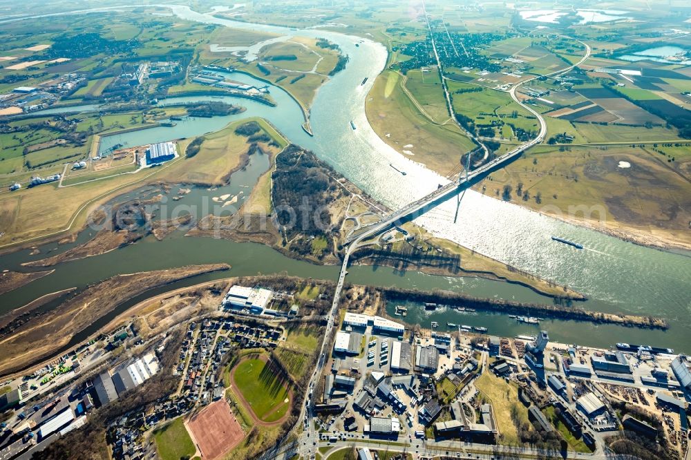 Wesel from above - River Delta and estuary between lippe and rhine in the district Lippedorf in Wesel in the state North Rhine-Westphalia, Germany