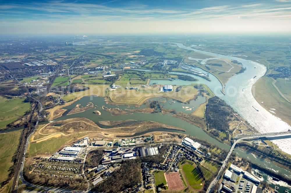 Wesel from the bird's eye view: River Delta and estuary between lippe and rhine in the district Lippedorf in Wesel in the state North Rhine-Westphalia, Germany