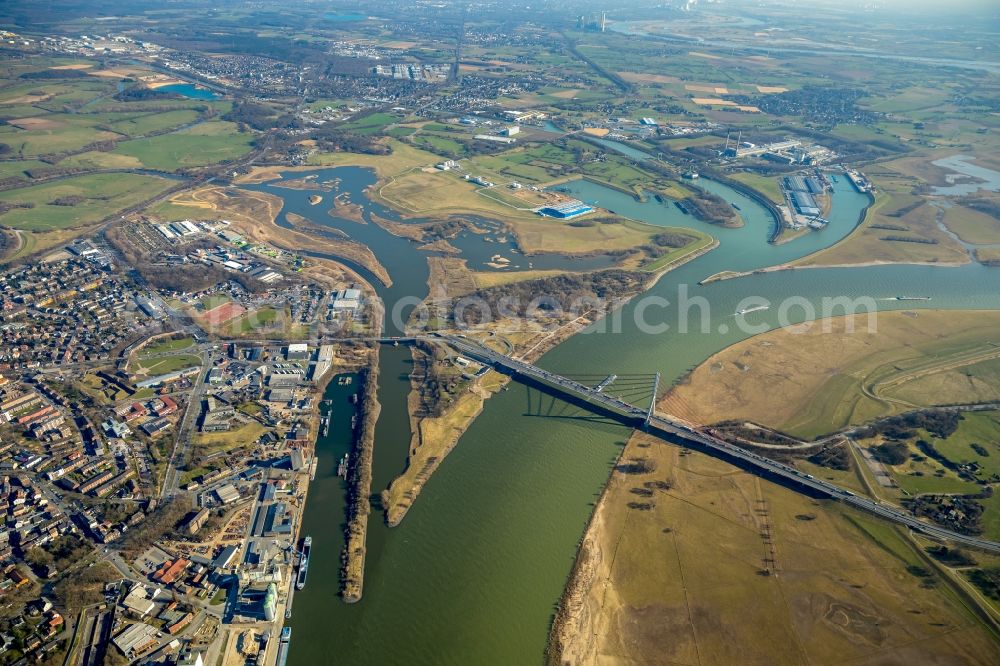 Aerial image Wesel - River Delta and estuary between lippe and rhine in the district Lippedorf in Wesel in the state North Rhine-Westphalia, Germany