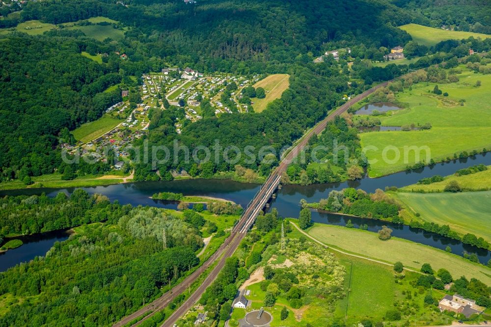 Hagen from above - River Delta and estuary between Ruhr and Lenne in the district Hoerde in Hagen in the state North Rhine-Westphalia, Germany