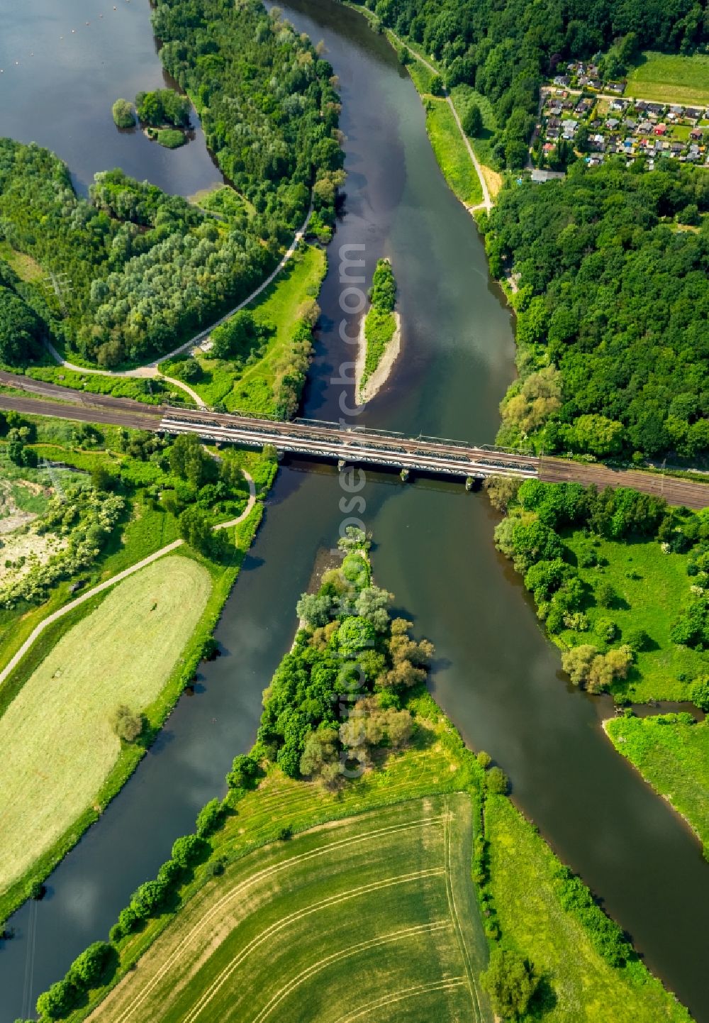 Aerial image Hagen - River Delta and estuary between Ruhr and Lenne in the district Hoerde in Hagen in the state North Rhine-Westphalia, Germany