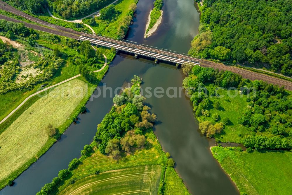 Aerial photograph Hagen - River Delta and estuary between Ruhr and Lenne in the district Hoerde in Hagen in the state North Rhine-Westphalia, Germany