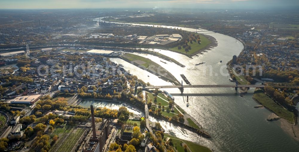 Aerial image Duisburg - River Delta and estuary between Ruhr and Rhine in the district Homberg-Ruhrort-Baerl in Duisburg in the state North Rhine-Westphalia, Germany