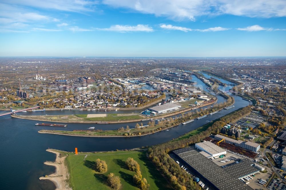 Aerial photograph Duisburg - River Delta and estuary between Ruhr and Rhine in the district Homberg-Ruhrort-Baerl in Duisburg in the state North Rhine-Westphalia, Germany