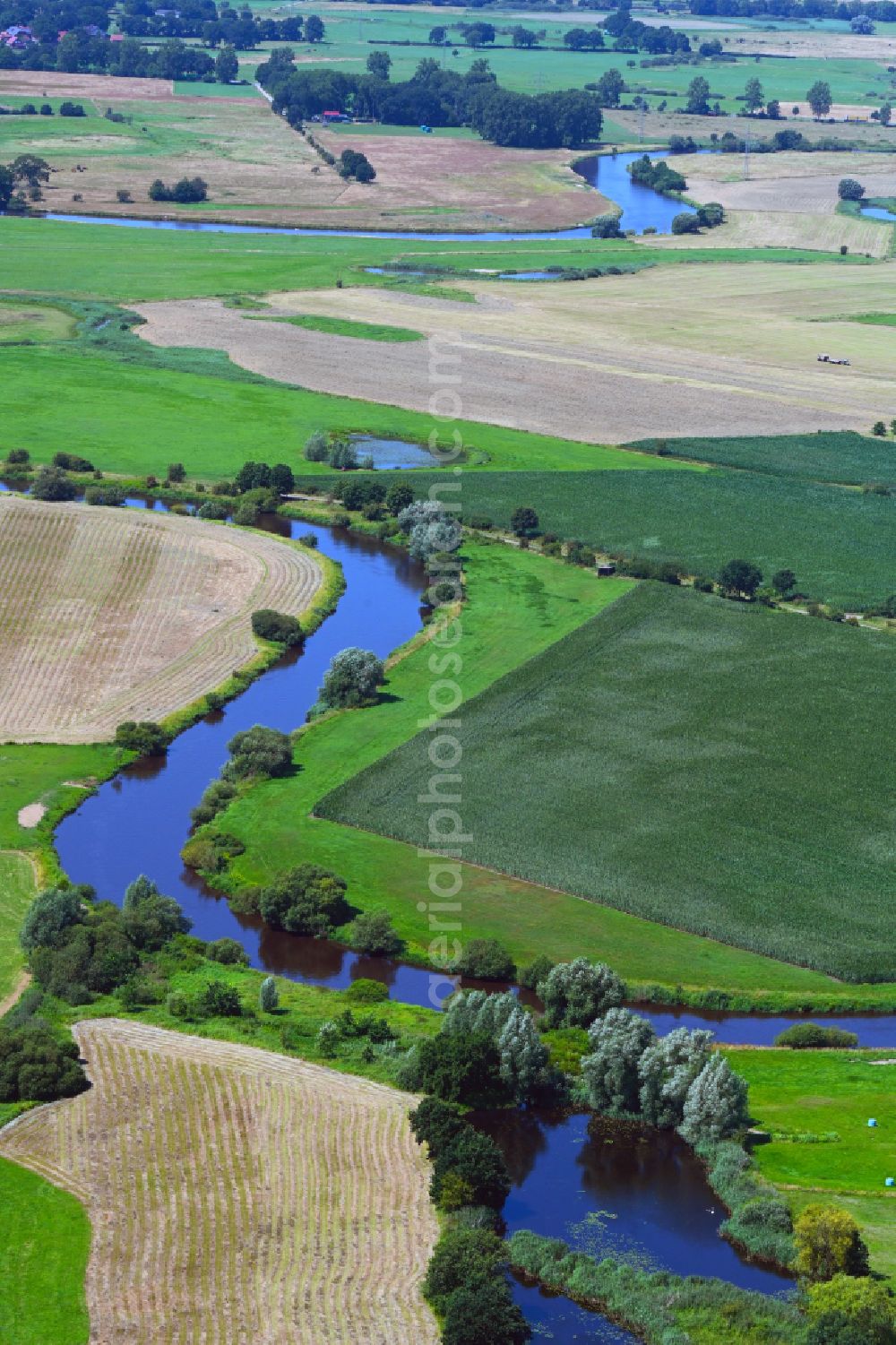 Unterlüß from the bird's eye view: Meandering, serpentine curve of river of Aller in Unterluess in the state Lower Saxony, Germany