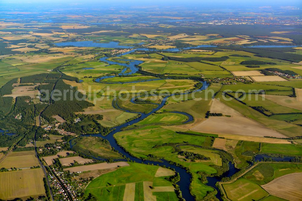 Bahnitz from above - Meandering, serpentine curve of river the Havel in Bahnitz at Havelland in the state Brandenburg, Germany