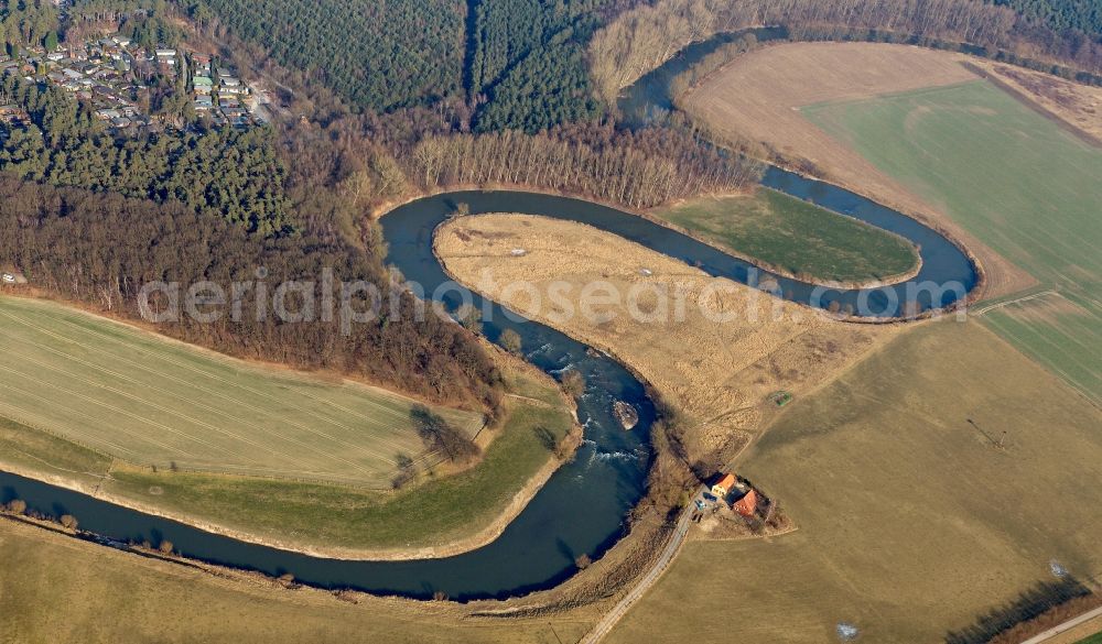 Aerial image Datteln - View of the river Lippe in Datteln in the state of North Rhine-Westphalia