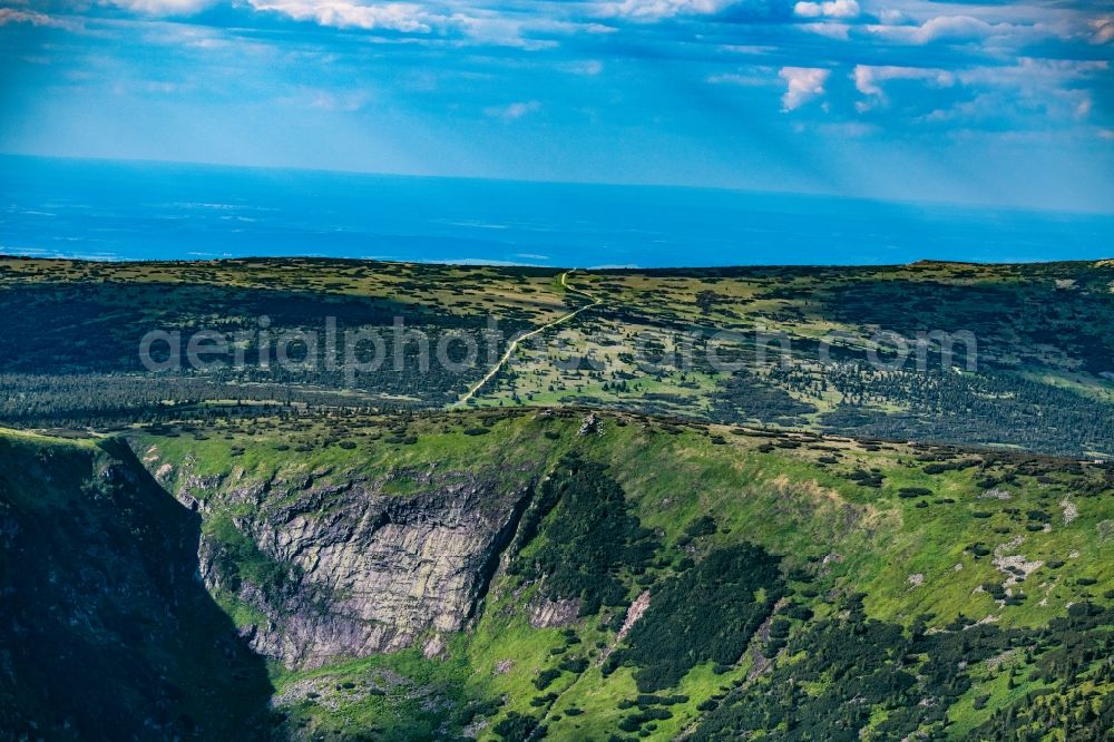 Aerial photograph Vitkovice - River source and origin of the Elbe at the Spindleruv Mlyn in the Giant Mountains in Vitkovice in Liberecky kraj, Czech Republic