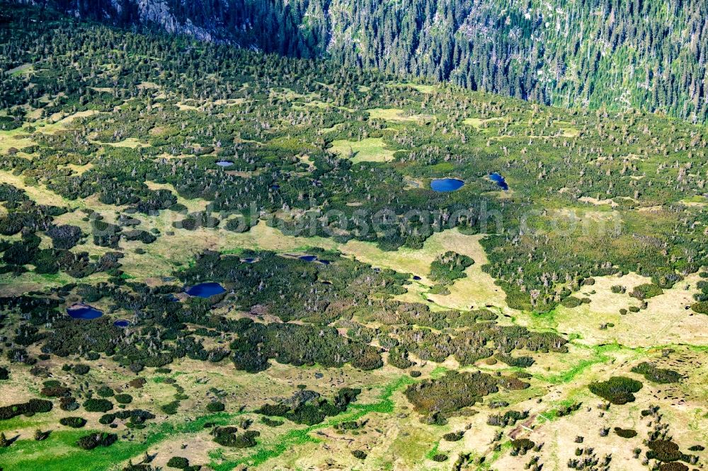 Vitkovice from above - River source and origin of the Elbe at the Spindleruv Mlyn in the Giant Mountains in Vitkovice in Liberecky kraj, Czech Republic