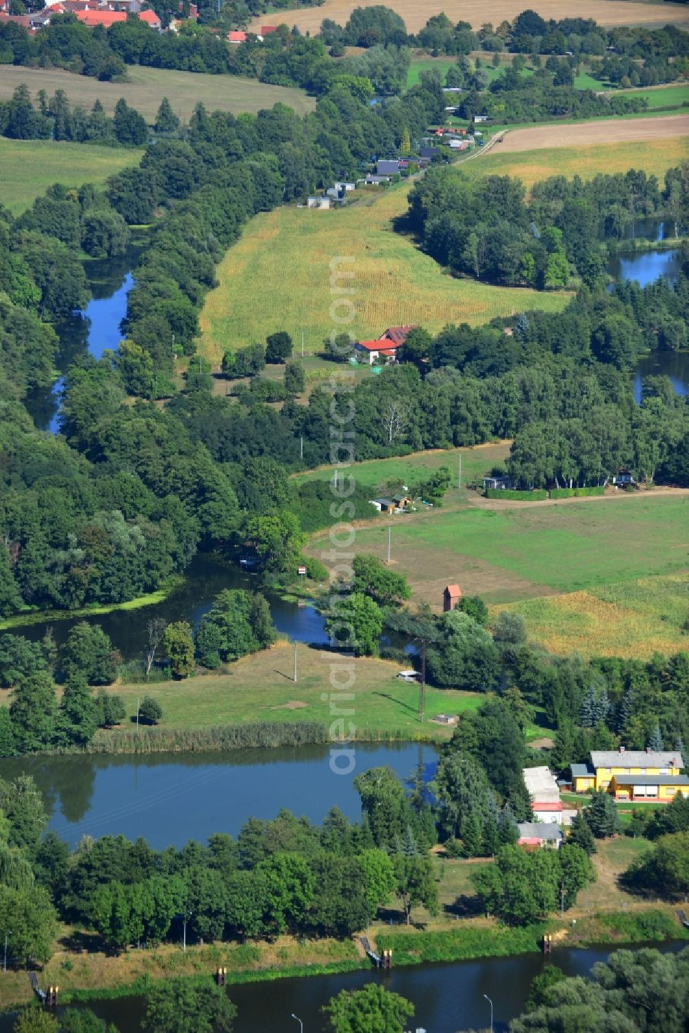 Zerben from the bird's eye view: River and water landscape in Zerben in Saxony-Anhalt