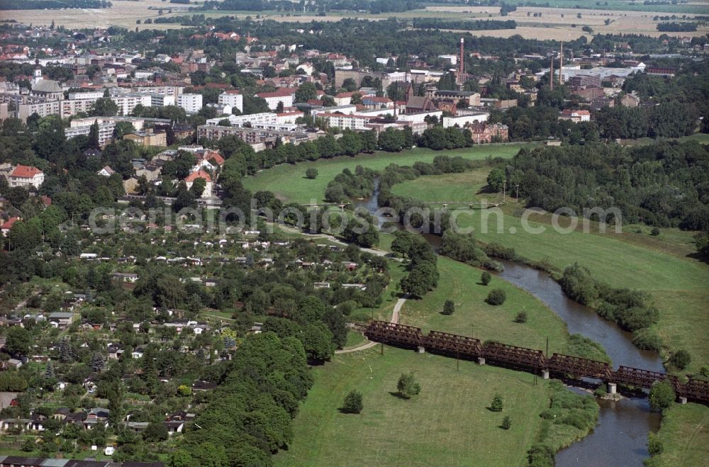 Aerial image Forst - Riverbed on the course of the Neisse on the outskirts of forest on the border with Poland in the Lausitz in Brandenburg