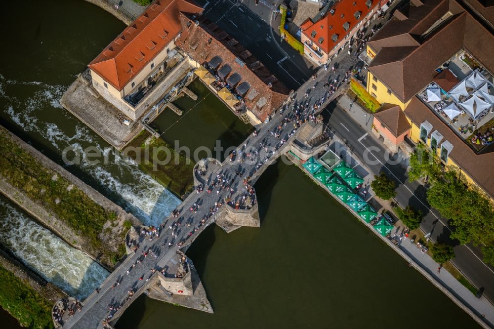 Aerial photograph Würzburg - River - bridge construction Alte Mainbruecke in the district Altstadt in Wuerzburg in the state Bavaria, Germany