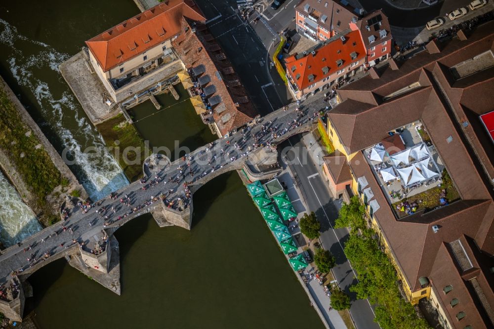 Würzburg from above - River - bridge construction Alte Mainbruecke in the district Altstadt in Wuerzburg in the state Bavaria, Germany